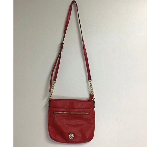 Anne Klein‎ Red Leather Handbag with Polka Dot Interior - Picture 1 of 4